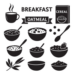 Breakfast, oatmeal and cereals vector