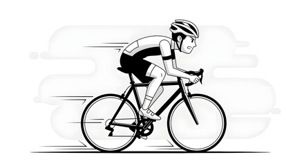 Fototapeta premium Dynamic monochrome vector illustration of a focused cyclist racing on a road bicycle, capturing the essence of speed, athletic determination, and competitive cycling performance
