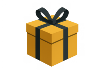 Yellow gift box with black ribbon and bow, celebrating holidays, birthdays, or special occasions, transparent background
