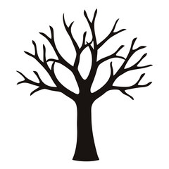 Fototapeta premium Simple black silhouette illustration of a deciduous tree during the winter season