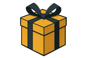 Obraz premium Yellow gift box with a black ribbon, celebrating special occasions, presenting a surprise, a festive event concept