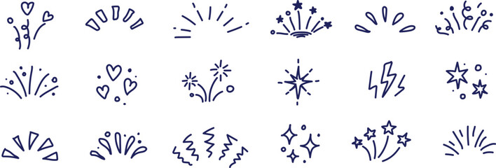 Abstract blue floral and botanical line art elements