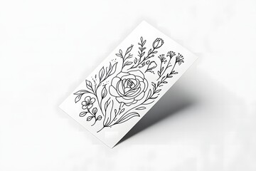 Handdrawn floral illustration featuring a rose surrounded by delicate leaves and small flowers in a minimalist style