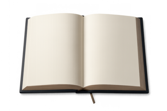 Open blank notebook displaying clean pages, ready for writing, drawing or custom content markup presentation