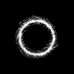 circular ring made of swirling flames. The textured stippling and flowing fire shapes create an energetic, powerful, and dramatic visual effect.