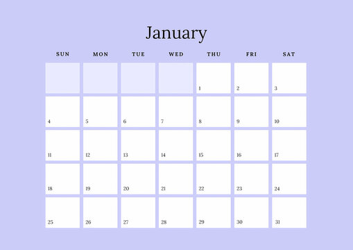 A minimalist January 2026 calendar, ideal for personal planning. Its simple design is a coloured clip art tale, holding signs of wonder for your daily story. - Powered by Adobe