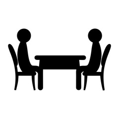 Fototapeta premium Silhouette of Two People Sitting at a Table in Black and White