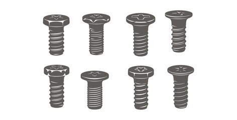 Various types of screws in a vector format for construction and engineering projects
