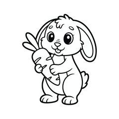 Cute Cartoon Bunny Holding Carrot – Adorable Rabbit Line Art Illustration