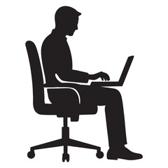 Business Man at Laptop Silhouette ,Minimalist Office Vector