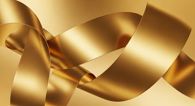 Luxury abstract background with gold metallic gradients, smooth flowing ribbons, and warm reflective lighting