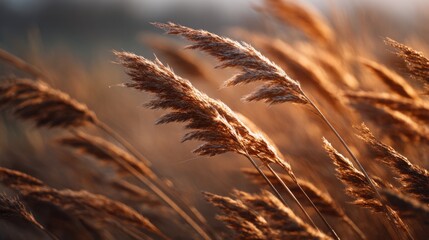 Gentle Wind Blowing Through Tall Grass at Sunset with Warm Tones and Soft Focus on Individual Blades of Grass
