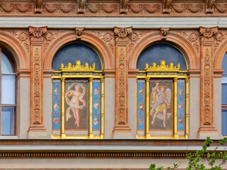 Obraz premium ornate fresco paintings of a nude female and an angel figure