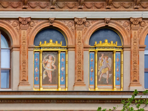 ornate fresco paintings of a nude female and an angel figure - Powered by Adobe