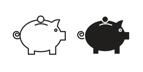 Piggy bank icon with editable stroke and flat vector pack