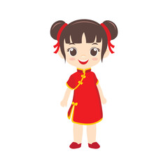 Vector flat illustration. Malaysian Chinese girl wearing traditional attire called Cheongsam