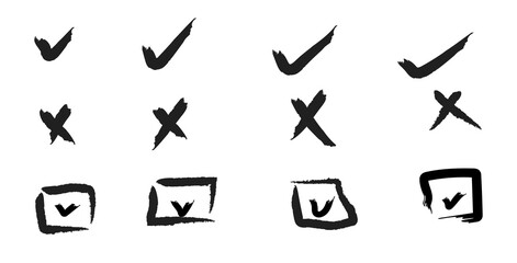 Vector right and wrong icons set in grunge effect on transparent background
