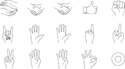 Assortment of hand gesture icons, including thumbs up, shaking hands, and pointing fingers