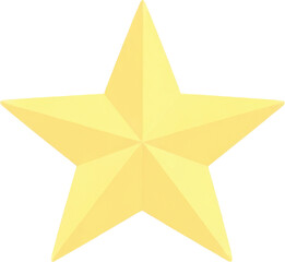 Large shiny yellow five pointed 3D star shape with geometric facets and bright highlights