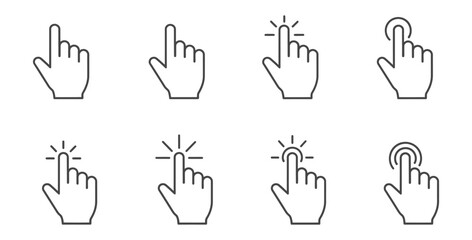 Hand cursor icons showing finger pointing and clicking for website and app interfaces