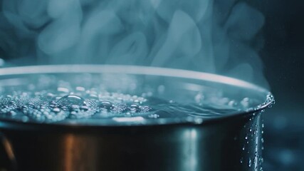 Boiling Water in a Pot - Steam, Bubbles, and Close-Up Action.