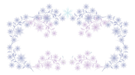 Cornice floreale con delicati fiori color ghiaccio, illustrazione isolata su sfondo bianco