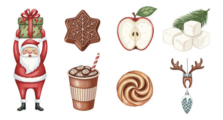 Festive christmas elements collection: santa, gingerbread, hot cocoa, and more