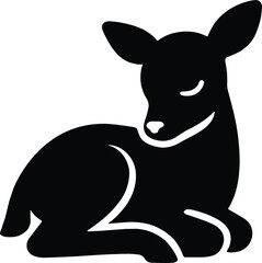 Minimalist fawn silhouette lying down, graphic animal vector icon