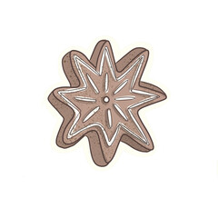 Gingerbread cookie food holiday treat New Year and Christmas cake in the shape of a snowflake house man star hand drawn sketch doodle set cartoon cute