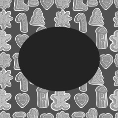 Gingerbread cookie food holiday treat New Year and Christmas cake in the shape of a snowflake house man star hand drawn sketch doodle set cartoon cute