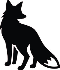 Fox silhouette standing on a transparent background looking right