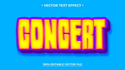 Vibrant Concert Text Effect with Yellow Fill and Purple Outline on Blue Background