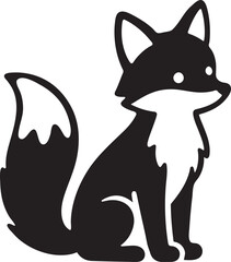 Stylized sitting fox vector art in black and white graphic design.