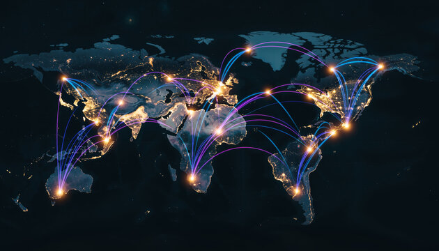 abstract background with colorful lights map network