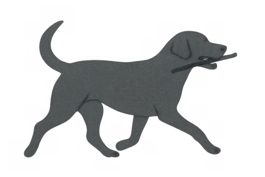 Labrador retriever dog cutout running, carrying stick; pet silhouette playful animal theme, transparent background