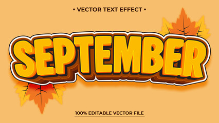 September Editable text effect with autumn leaves editable vector illustration