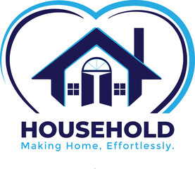 Household company logo featuring home icon within a heart symbol