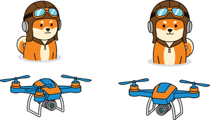 Cute Shiba Inu Pilot Dog Character Operating Modern Drone for Aerial Photography and Fun Outdoor Adventures