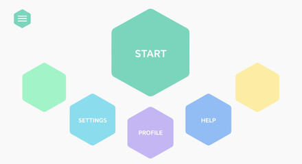 Obraz premium Minimalist application interface design with hexagonal buttons and pastel colors