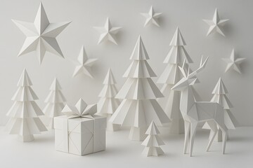 A stunning origami-based Christmas universe created with white folded geometry. Ultra-unique and ideal for premium editorial and modern holiday branding.