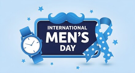 Celebrating International Men's Day with symbolic elements of masculinity and awareness.