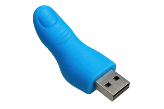 Blue finger usb flash drive symbolizing digital data storage, personal connections, and technological innovation