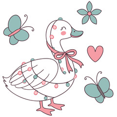 Peaceful expression on a Duck in a Breast Cancer Awareness Month theme, with wrapped in fairy lights – Pink Ribbon Hope vector art