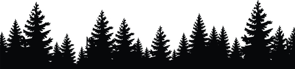 Obraz premium Silhouette of a Forest A Black and White Illustration of Evergreen Trees in a Natural Landscape