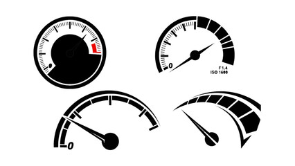 Naklejka premium Vector illustration of a collection of four gauge meters, on a transparent background