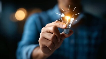 Faceless CX specialist reviewing satisfaction scores with lightbulb enhancement idea creative experience improvement digital feedback analysis dashboard defocused with copy spa