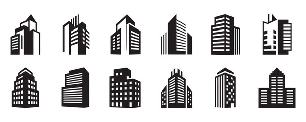 Modern city skyline icons for real estate and construction businesses seeking professional, contemporary designs for branding and marketing materials