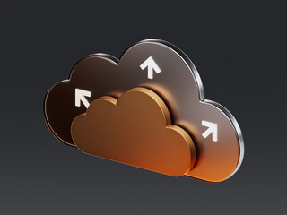 3D render of a blue cloud with white upload arrows, symbolizing cloud storage expansion, data transfer, and online backup technology.
