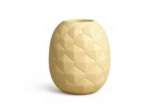 White chocolate easter egg with a modern geometric faceted surface on transparent background, symbolizing celebration and sweetness