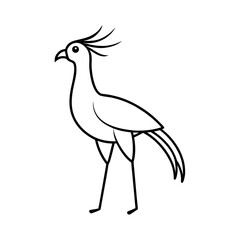 Secretary Bird Outline Line Art Vector Illustration